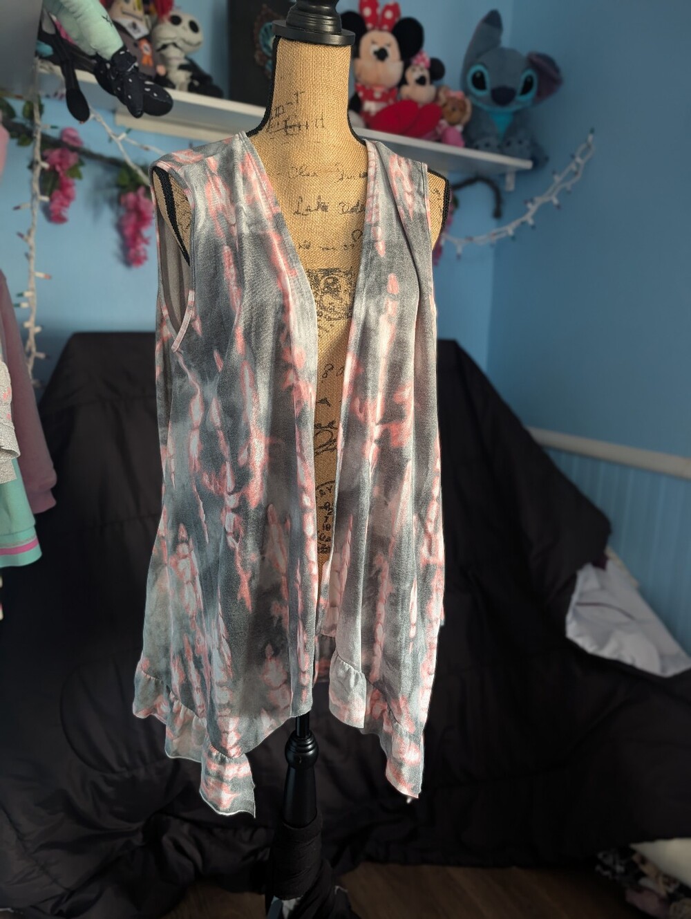 Tie-Dye Ruffled Cardigan Vest